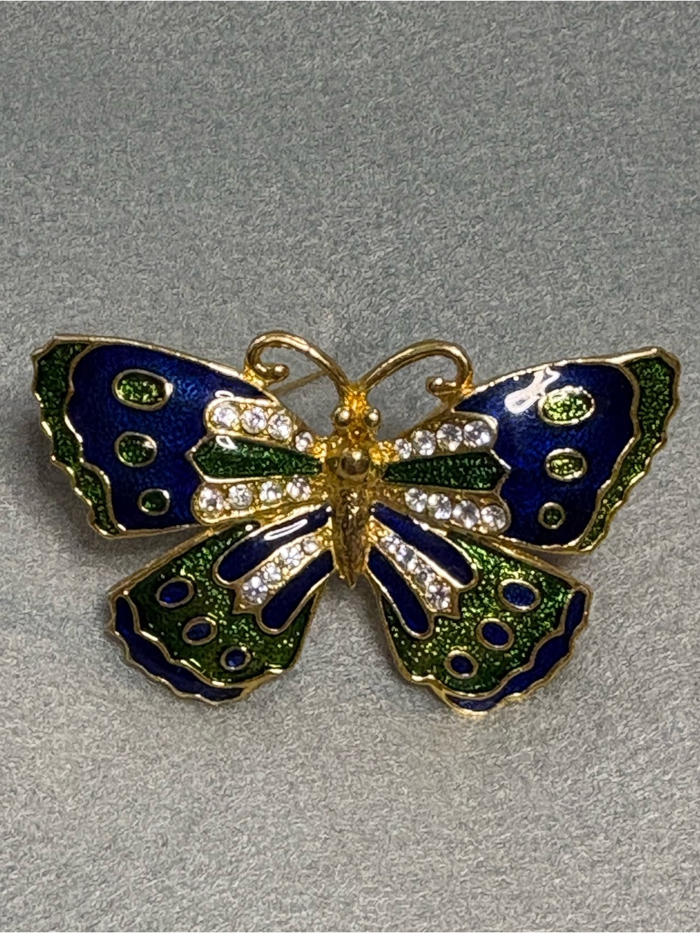 Green/Blue and rhinestones Butterfly Brooch